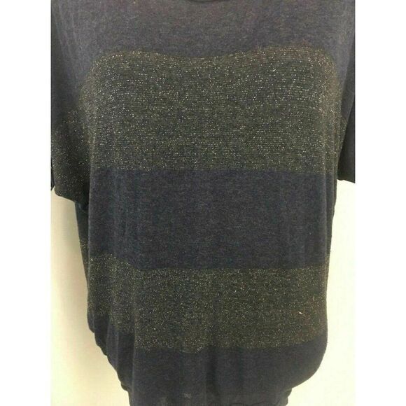 Splendid Womens Navy Blue Silver Metallic Striped Short Sleeve Top Small - Picture 2 of 7